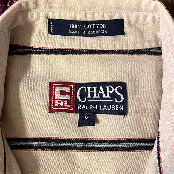 Chaps Ralph Lauren Vintage 1980s Cream Striped Short Sleeve Dress Shirt |M - Picture 3 of 9